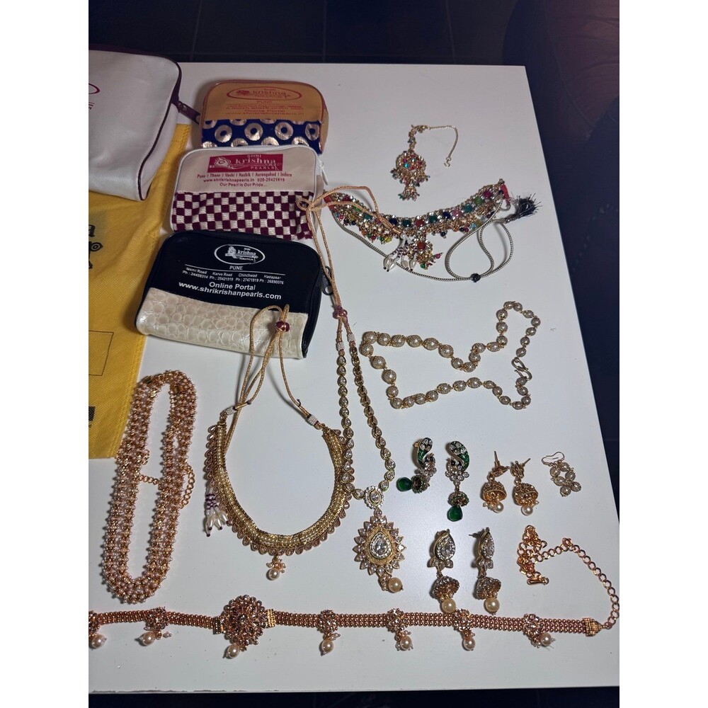 Indian Jewelry Bundle Necklaces, Earrings, Headpiece, Waist Chains bridal party
